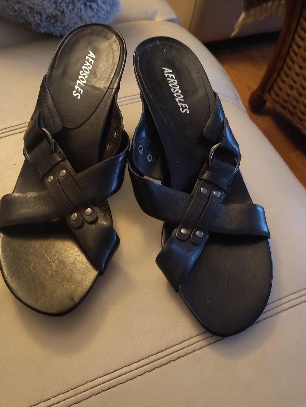 AEROSOLES Black Crossover Slide Mules with Buckle Detail
